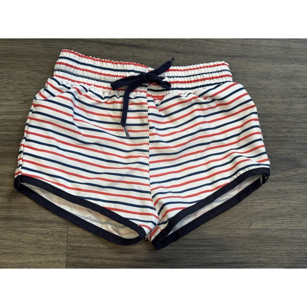 Minnow Boardie Trunks 2T Red White Blue Swim Shorts Coastal Preppy Beach Striped
